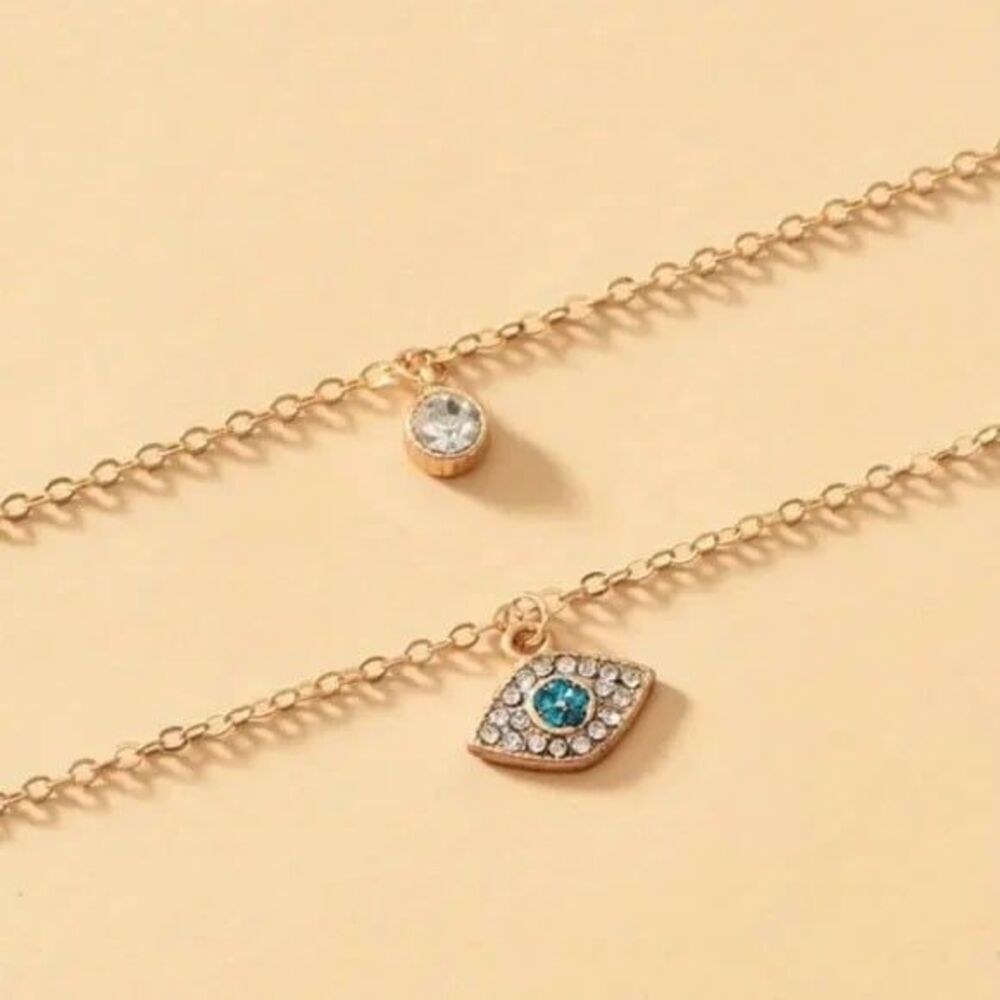 Gold Eye Double Layered Necklace Evil Eye Pendant Style